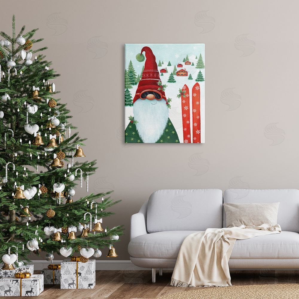 Emma Leach Gnome Skiing Winter Slopes Canvas Wall Art Print in Room