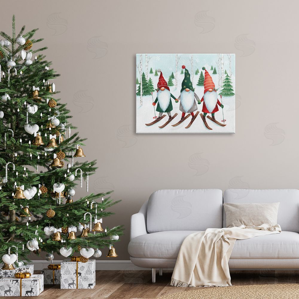Emma Leach Gnome Trio Skiing Canvas Wall Art Print in Room