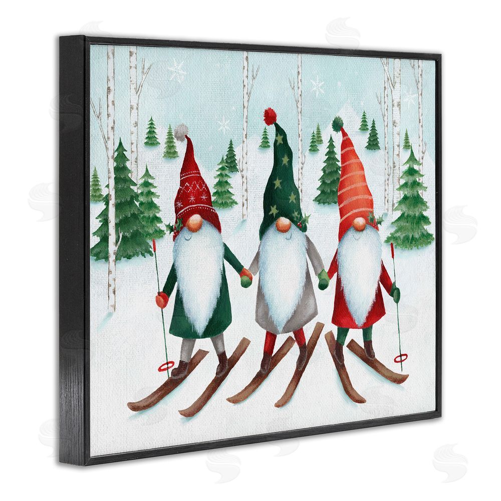 Emma Leach Gnome Trio Skiing Black Framed Giclee Wall Art Print