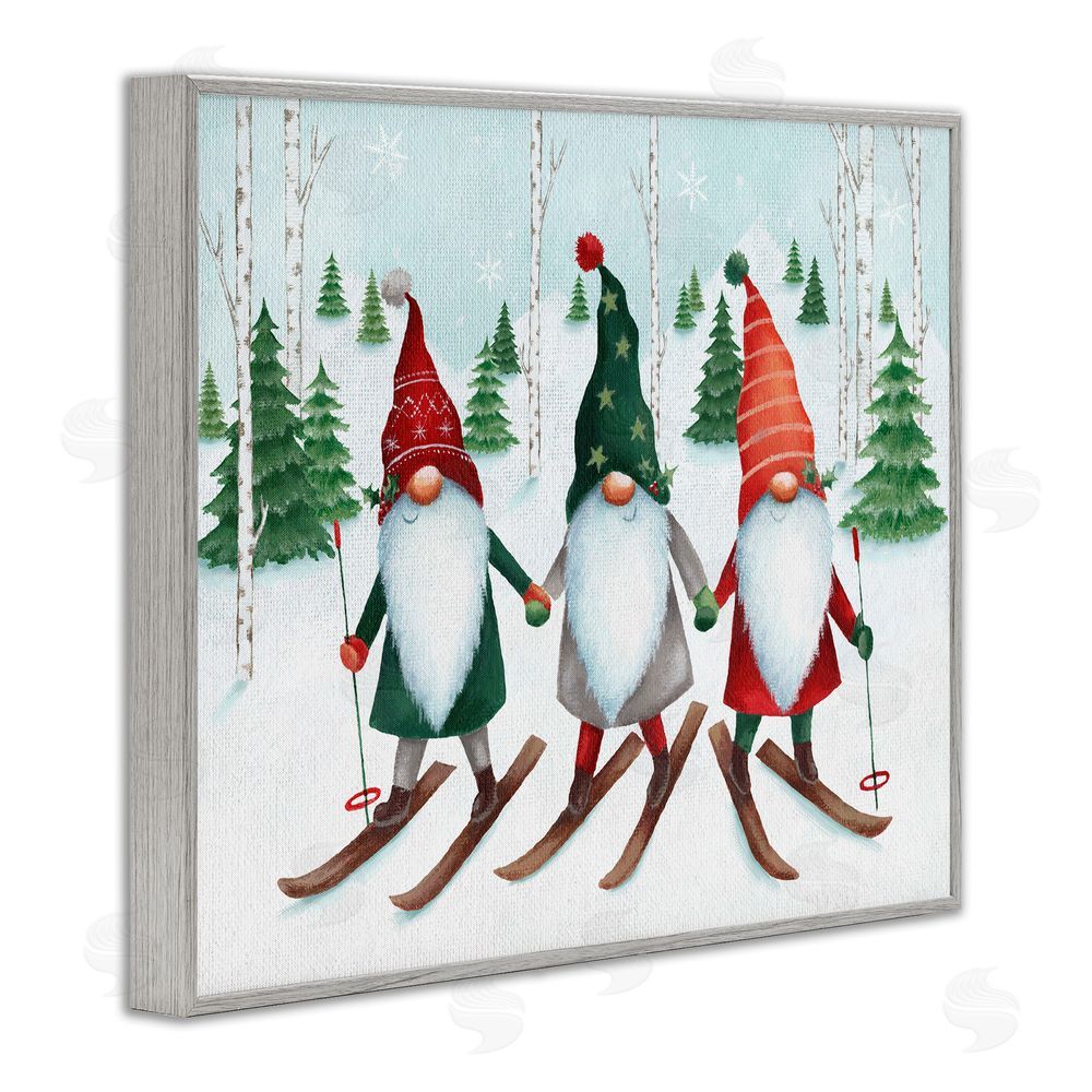 Emma Leach Gnome Trio Skiing Gray Framed Giclee Wall Art Print