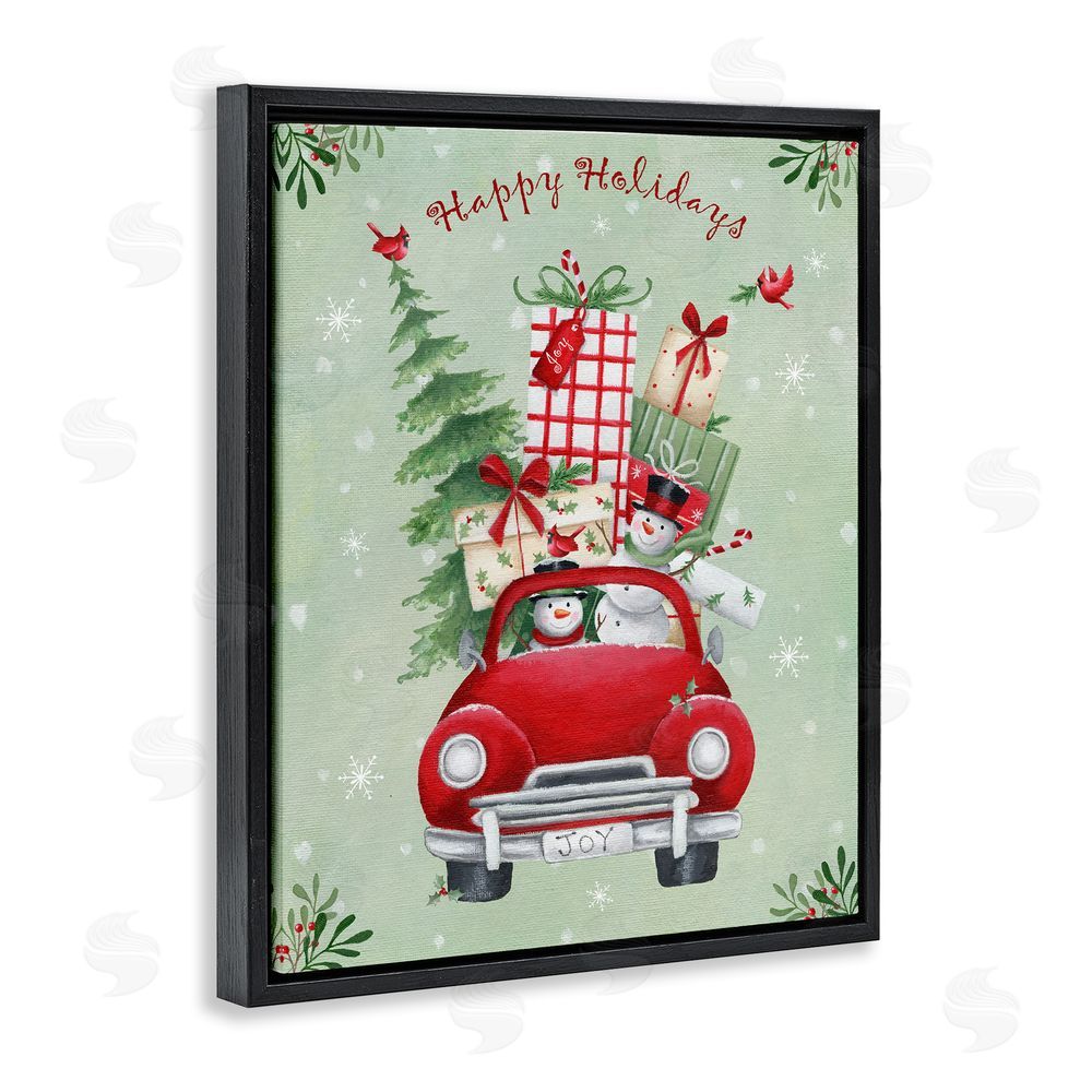 Emma Leach Holiday Stacked Gift Car Black Floating Frame Canvas Wall Art Print