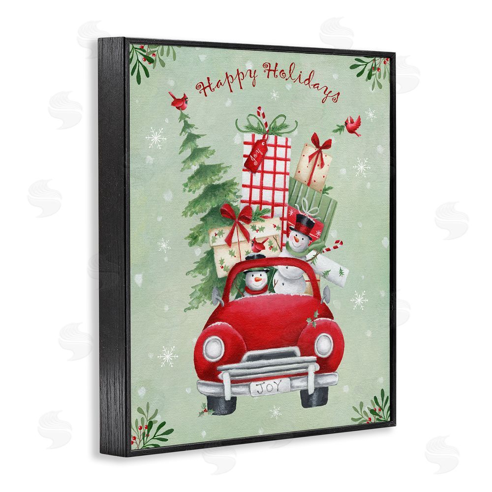 Emma Leach Holiday Stacked Gift Car Black Framed Giclee Wall Art Print