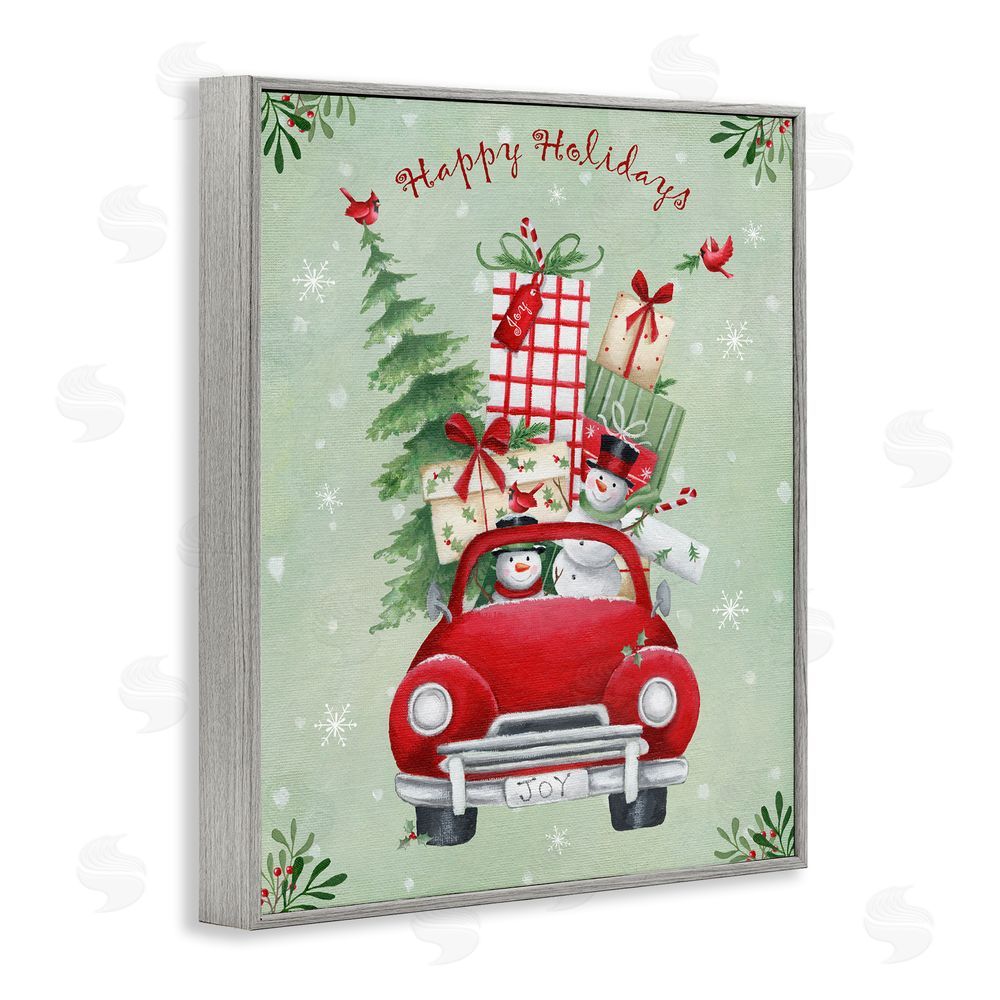 Emma Leach Holiday Stacked Gift Car Gray Framed Giclee Wall Art Print