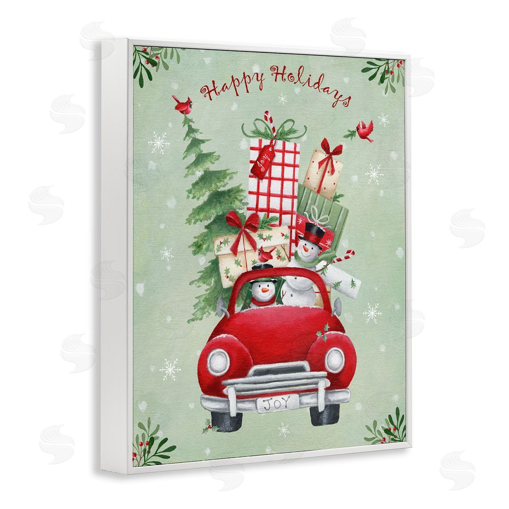 Emma Leach Holiday Stacked Gift Car White Framed Giclee Wall Art Print