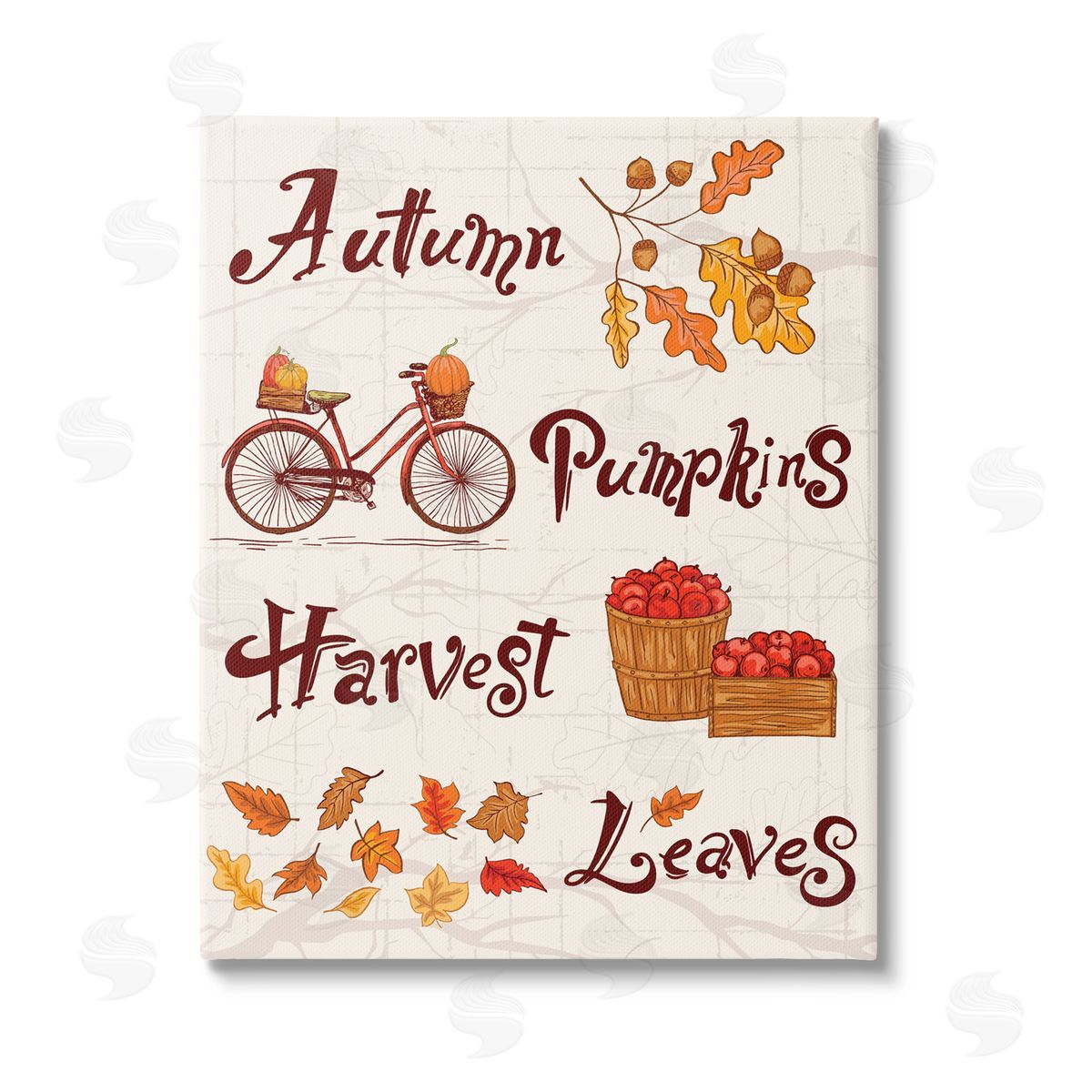 Diane Labombarbe Autumn Pumpkins Harvest Leaves Stretched Canvas Wall Art Print