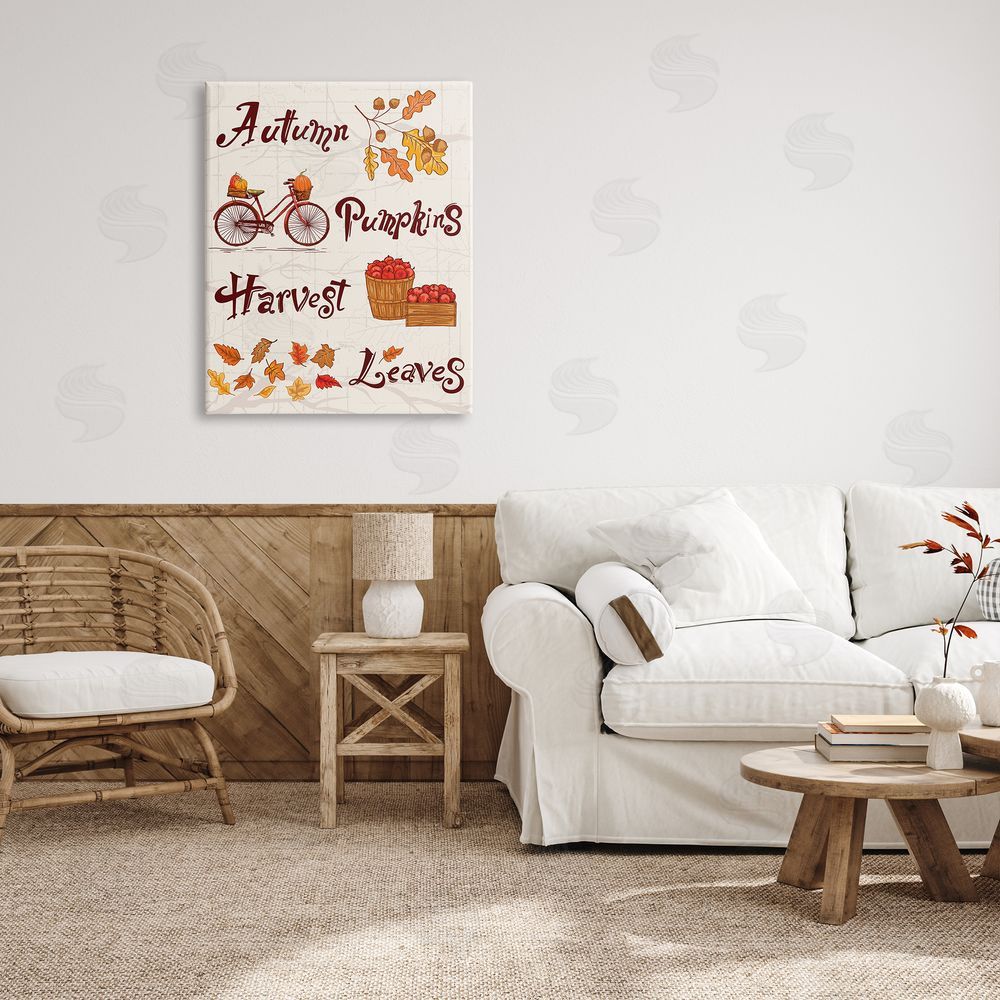 Diane Labombarbe Autumn Pumpkins Harvest Leaves Canvas Wall Art Print in Room
