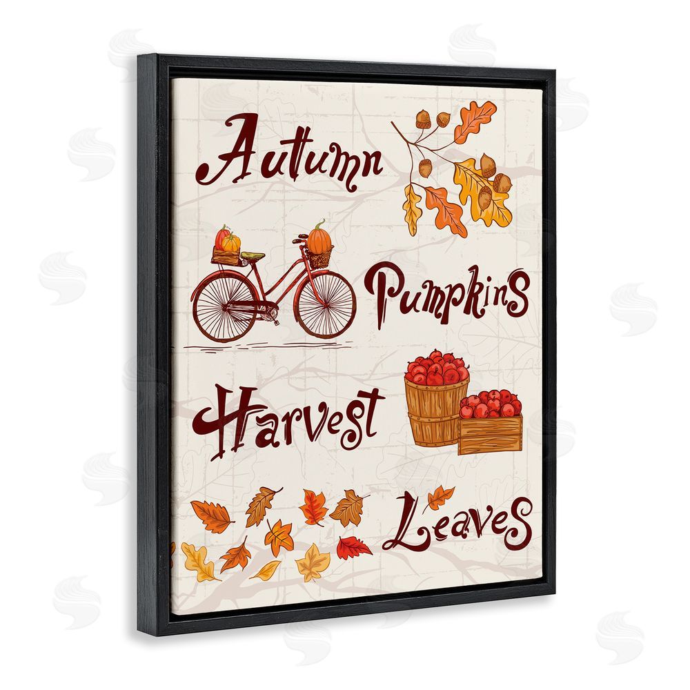 Diane Labombarbe Autumn Pumpkins Harvest Leaves Black Floating Frame Canvas Wall Art Print
