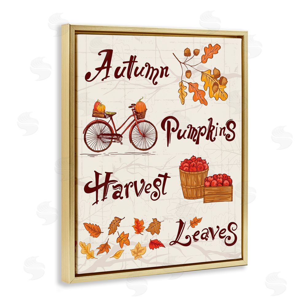 Diane Labombarbe Autumn Pumpkins Harvest Leaves Gold Floating Frame Canvas Wall Art Print