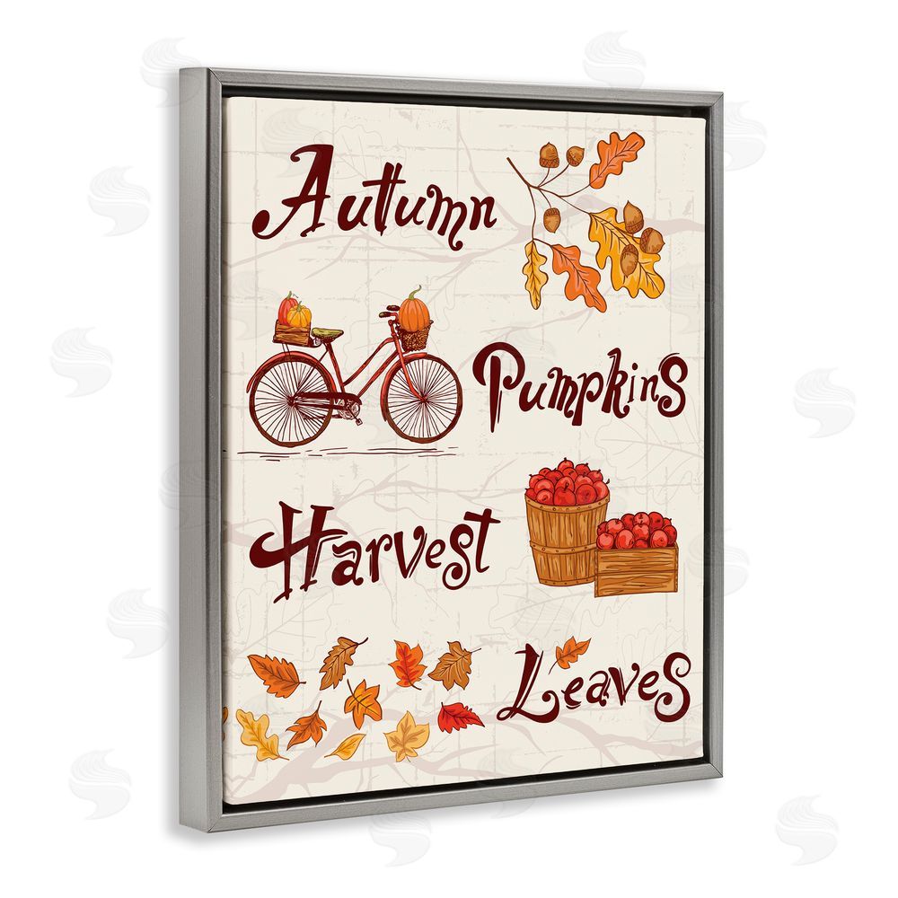 Diane Labombarbe Autumn Pumpkins Harvest Leaves Grey Floating Frame Canvas Wall Art Print
