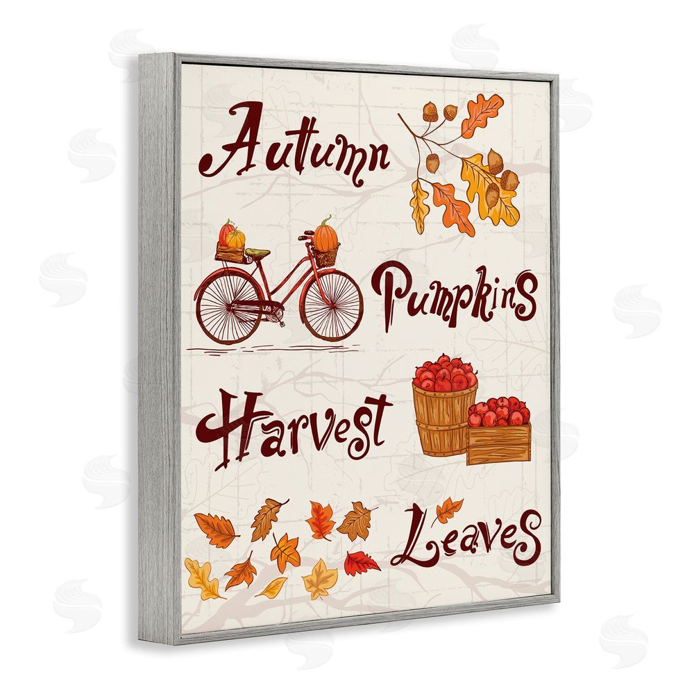 Diane Labombarbe Autumn Pumpkins Harvest Leaves Gray Framed Giclee Wall Art Print