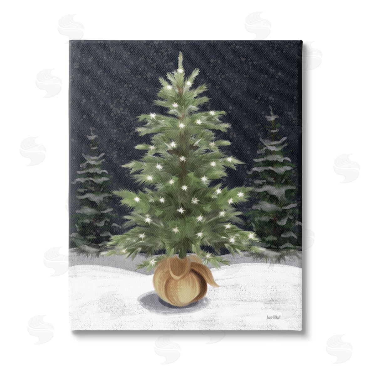 House Fenway Christmas Tree Snow Scene Stretched Canvas Wall Art Print