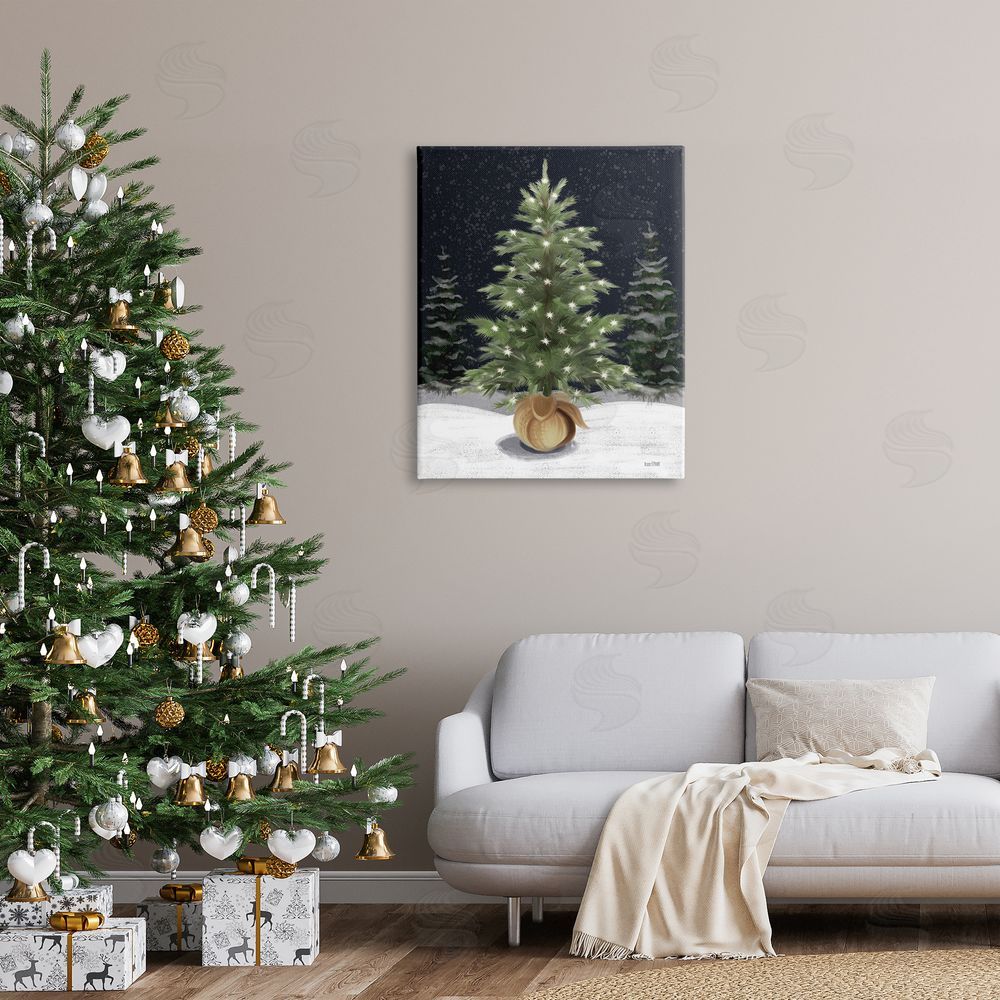 House Fenway Christmas Tree Snow Scene Canvas Wall Art Print in Room