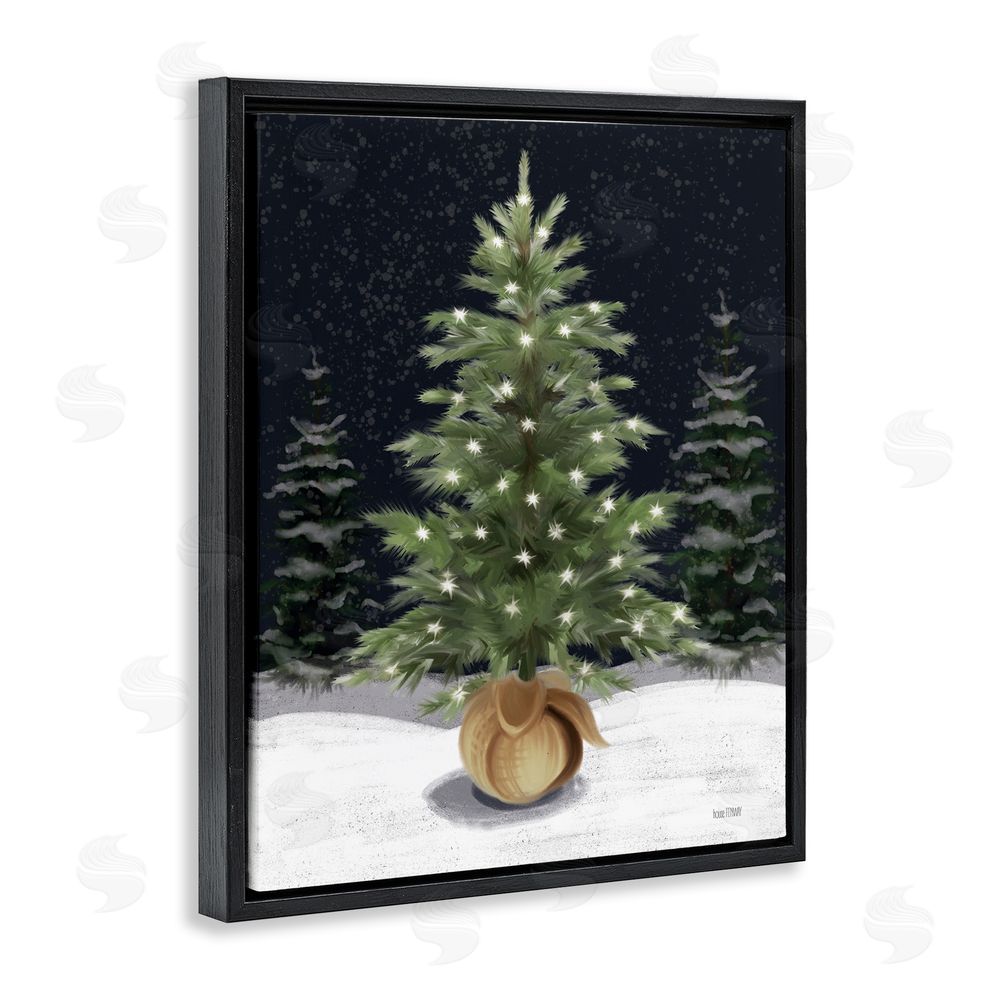 House Fenway Christmas Tree Snow Scene Black Floating Frame Canvas Wall Art Print