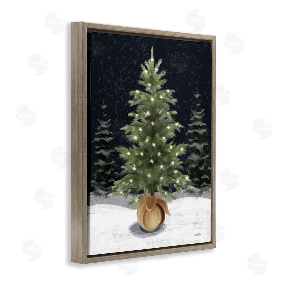 House Fenway Christmas Tree Snow Scene Brown Floating Frame Canvas Wall Art Print