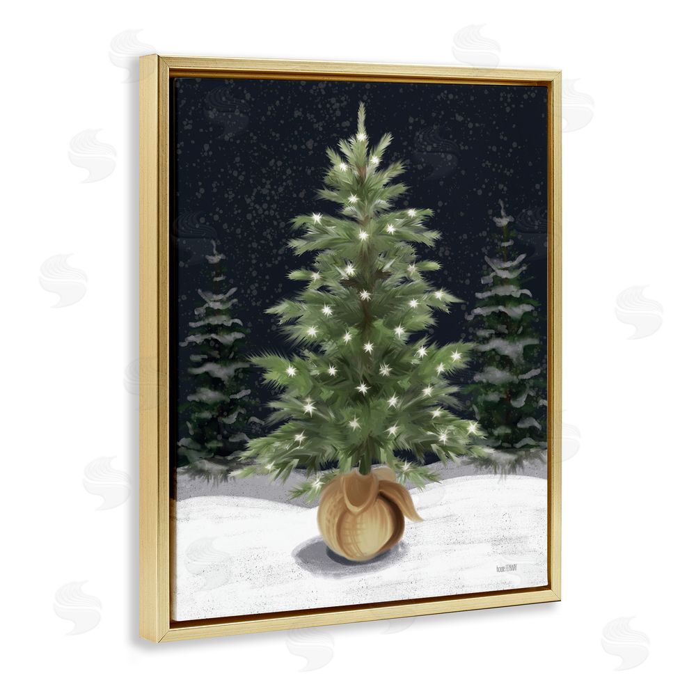 House Fenway Christmas Tree Snow Scene Gold Floating Frame Canvas Wall Art Print