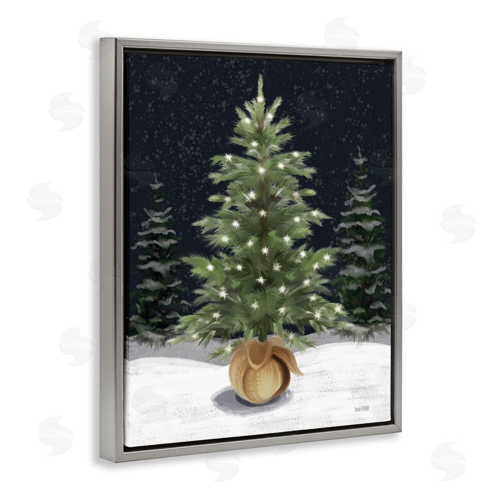 House Fenway Christmas Tree Snow Scene Grey Floating Frame Canvas Wall Art Print
