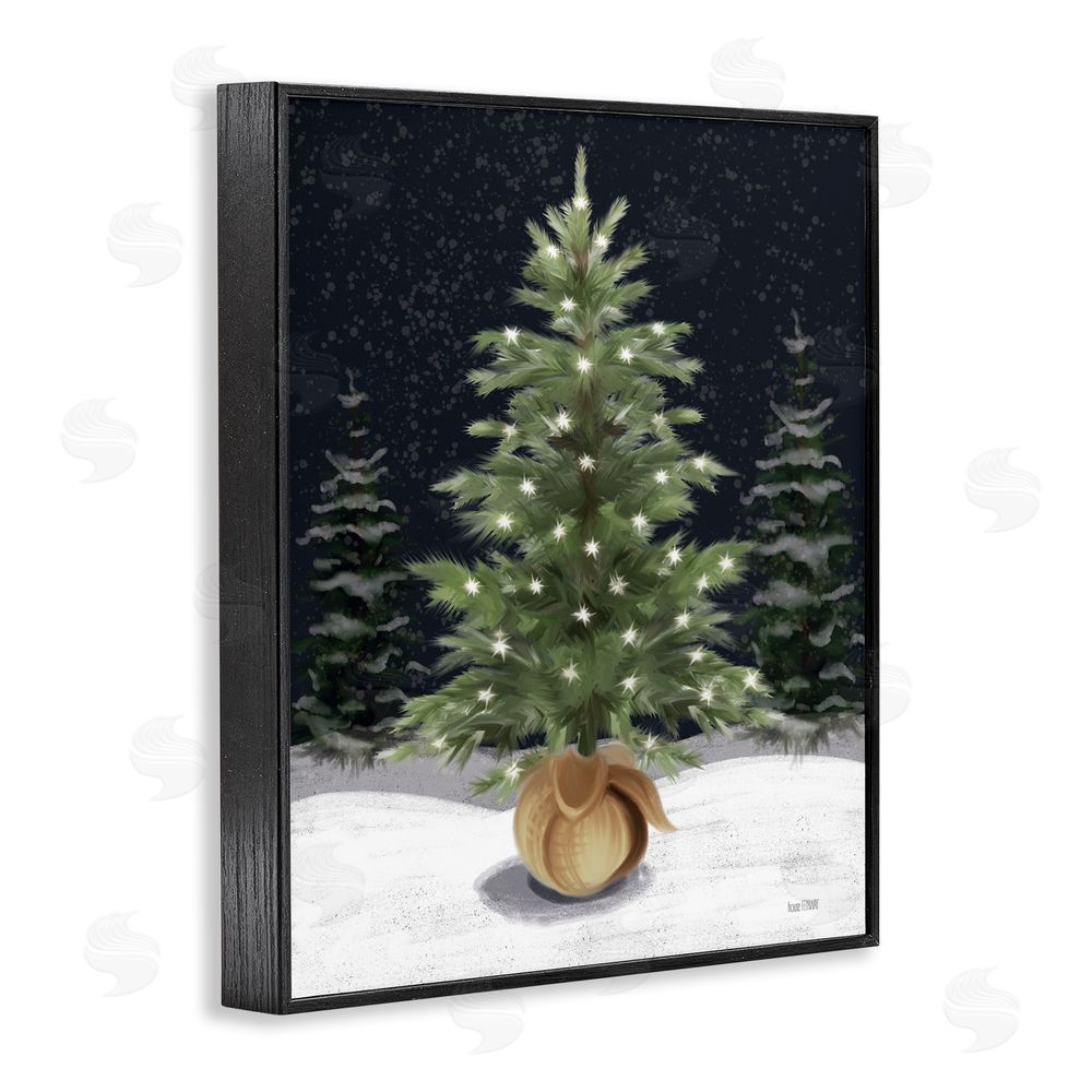 House Fenway Christmas Tree Snow Scene Black Framed Giclee Wall Art Print