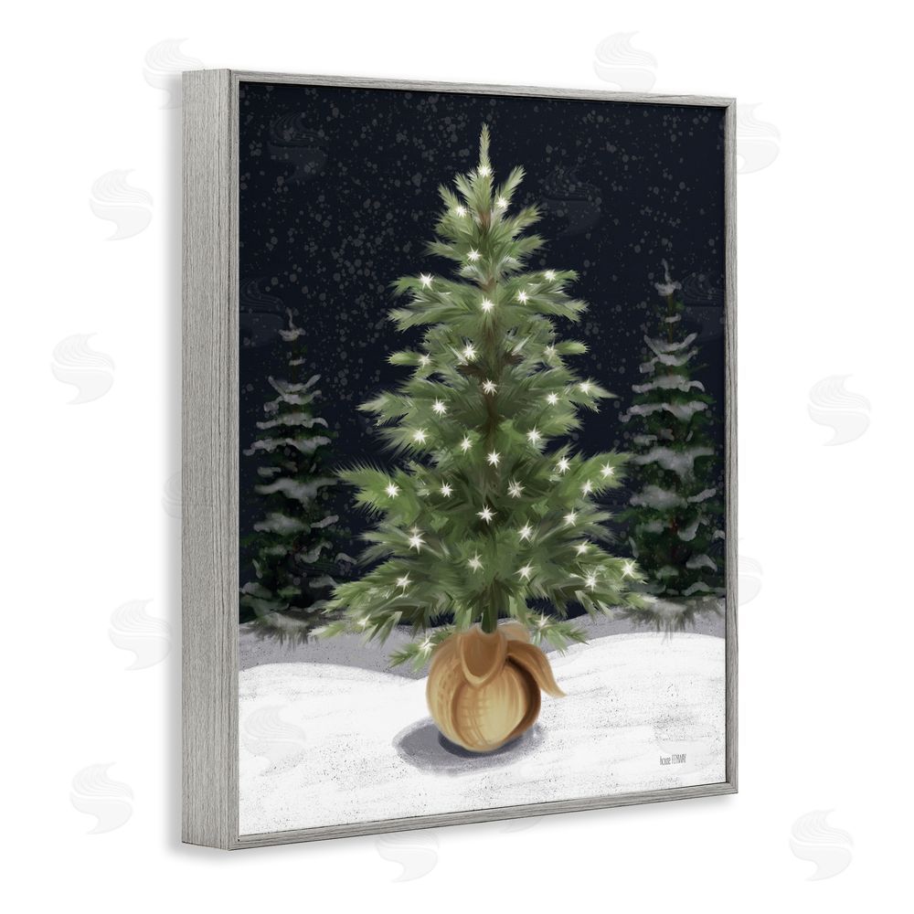 House Fenway Christmas Tree Snow Scene Gray Framed Giclee Wall Art Print