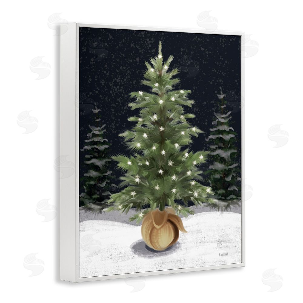 House Fenway Christmas Tree Snow Scene White Framed Giclee Wall Art Print