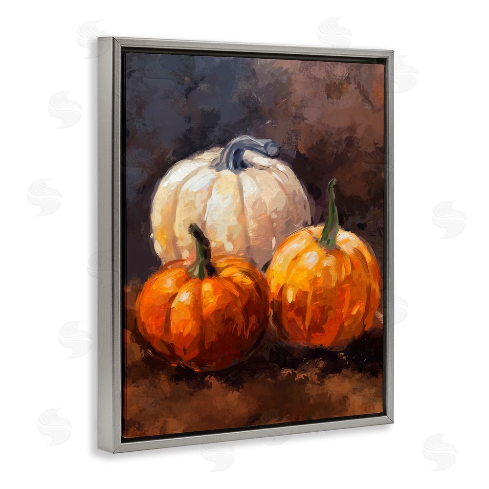 Ziwei Li Pumpkin Painting Still Life Grey Floating Frame Canvas Wall Art Print