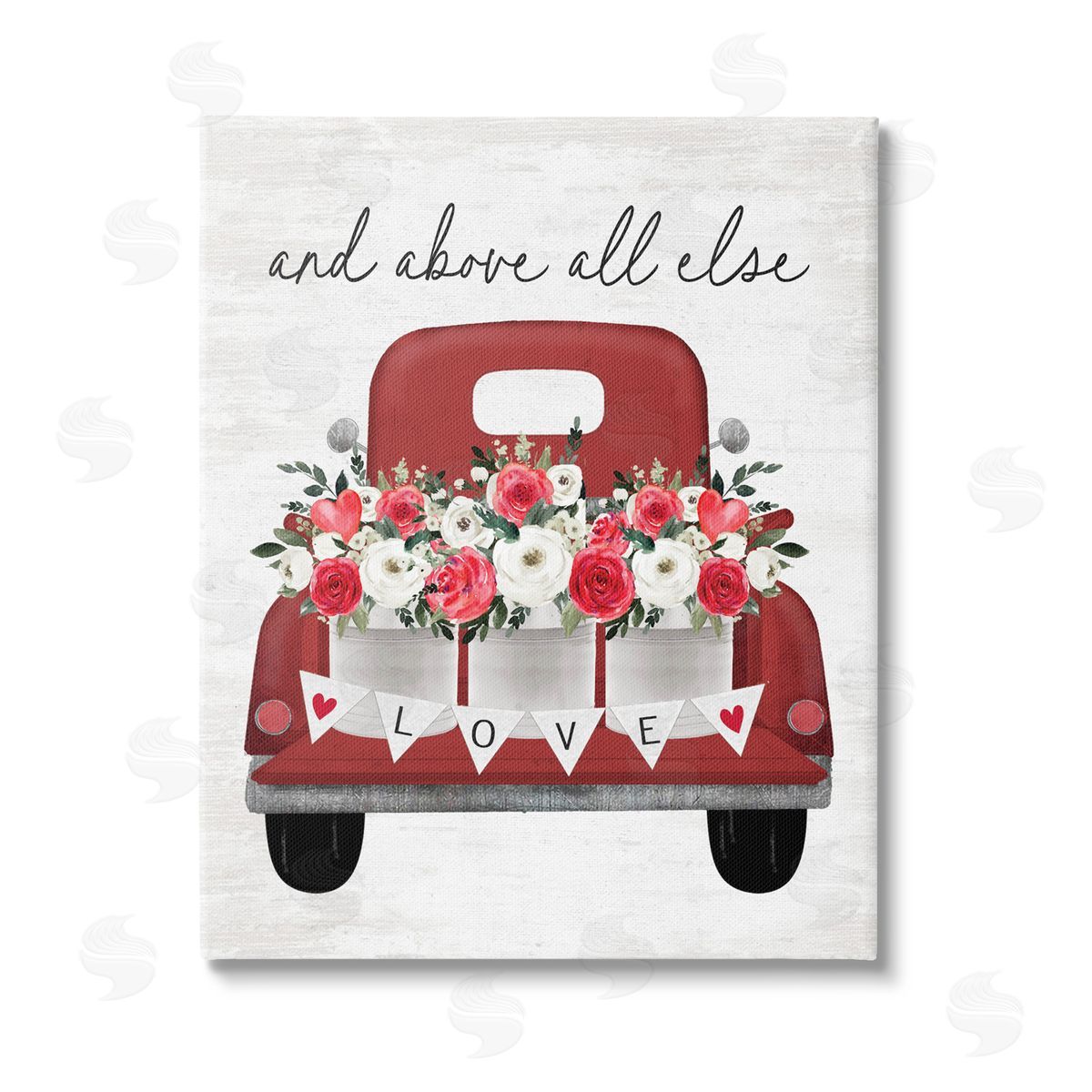 Lettered and Lined Love Above All Else Truck Stretched Canvas Wall Art Print