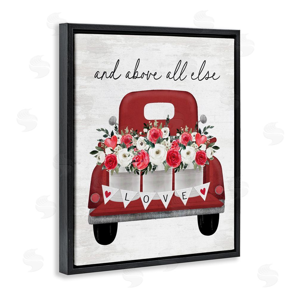 Lettered and Lined Love Above All Else Truck Black Floating Frame Canvas Wall Art Print