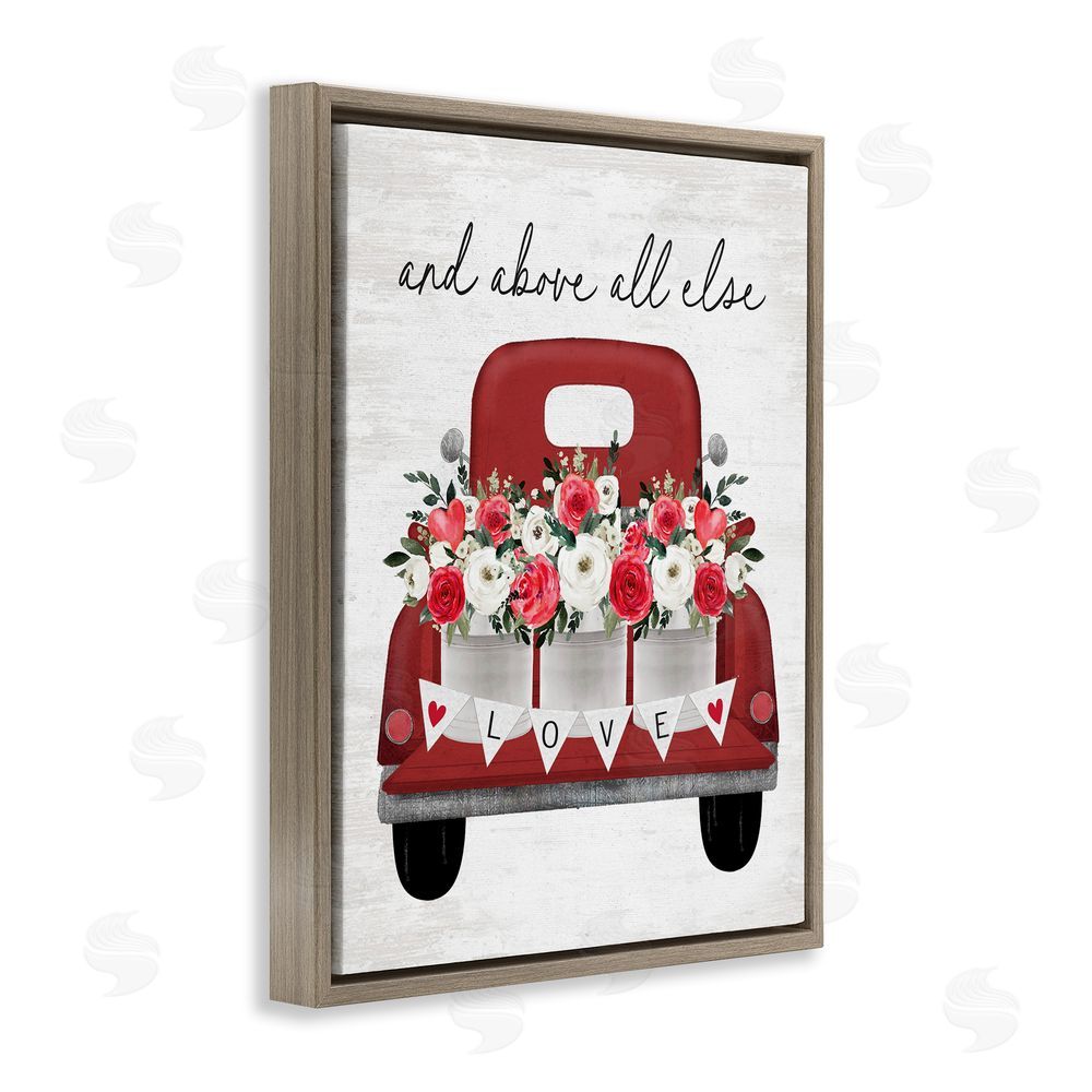 Lettered and Lined Love Above All Else Truck Brown Floating Frame Canvas Wall Art Print