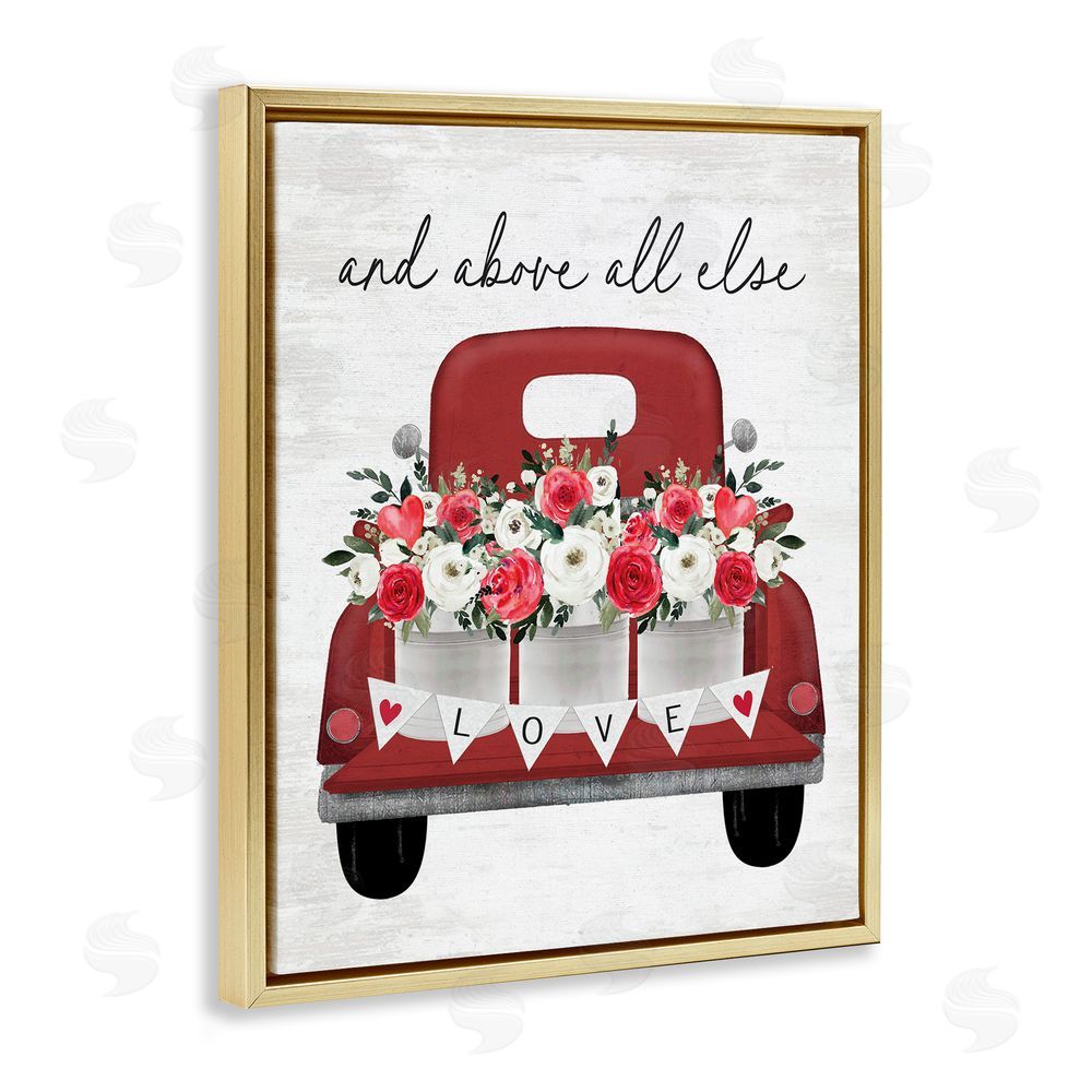 Lettered and Lined Love Above All Else Truck Gold Floating Frame Canvas Wall Art Print