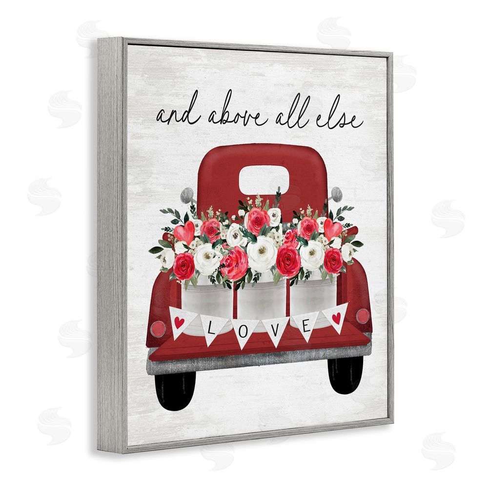 Lettered and Lined Love Above All Else Truck Gray Framed Giclee Wall Art Print