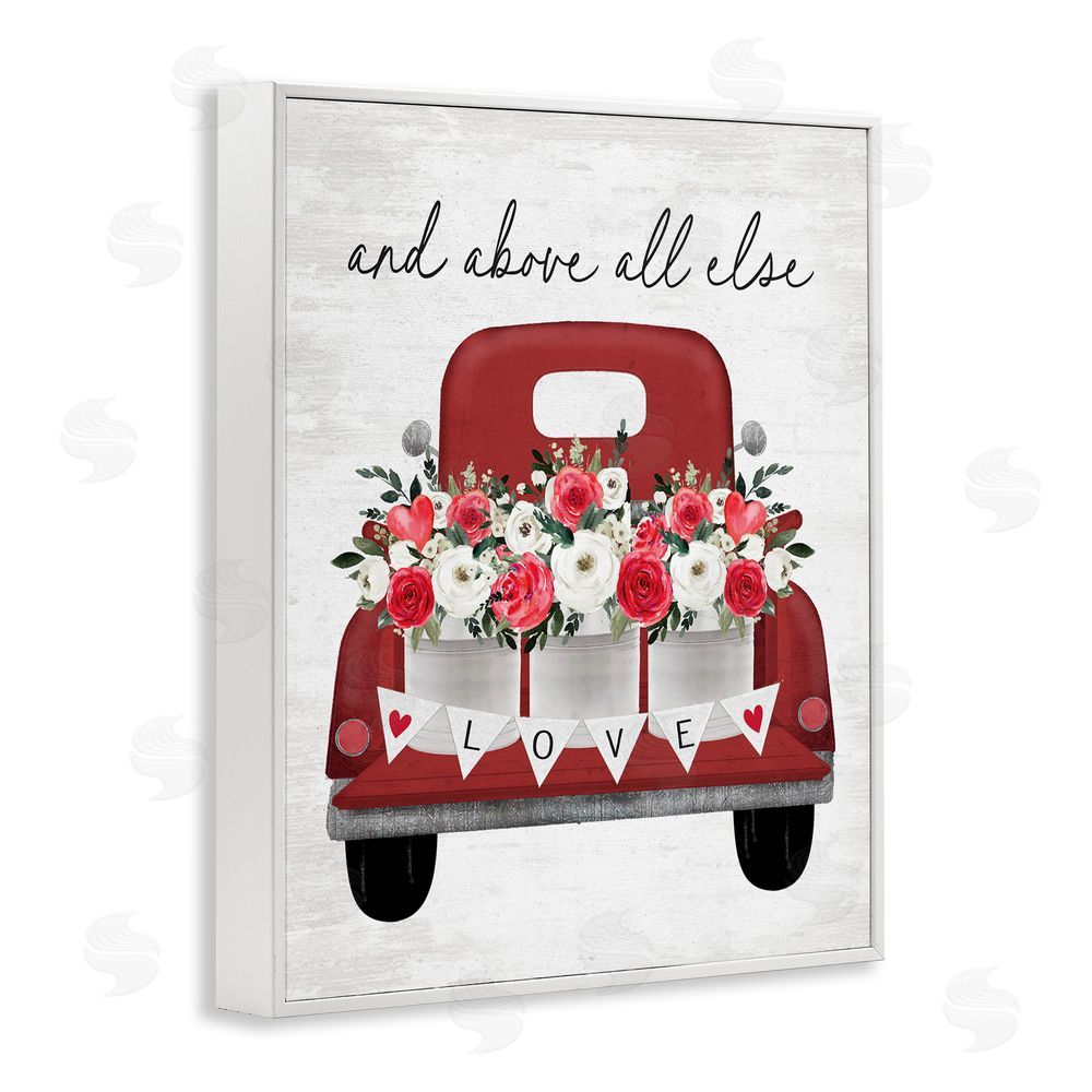 Lettered and Lined Love Above All Else Truck White Framed Giclee Wall Art Print