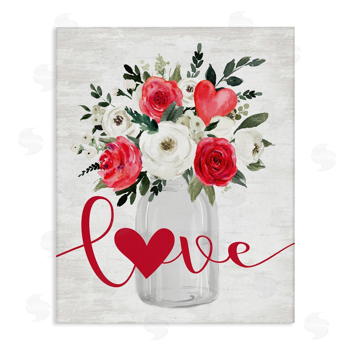 Lettered and Lined Floral Valentine's Love Bouquet Stretched Canvas Wall Art Print