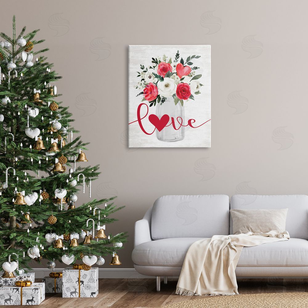 Lettered and Lined Floral Valentine's Love Bouquet Canvas Wall Art Print in Room