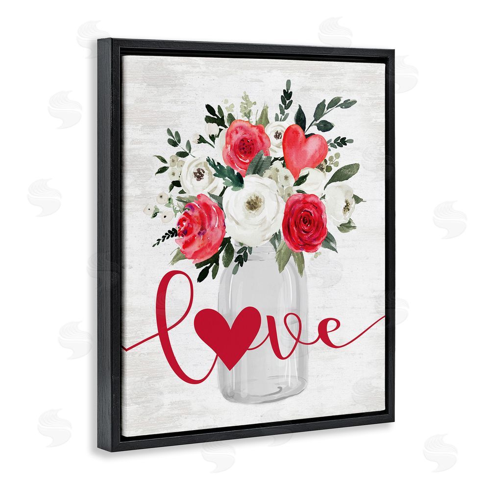 Lettered and Lined Floral Valentine's Love Bouquet Black Floating Frame Canvas Wall Art Print