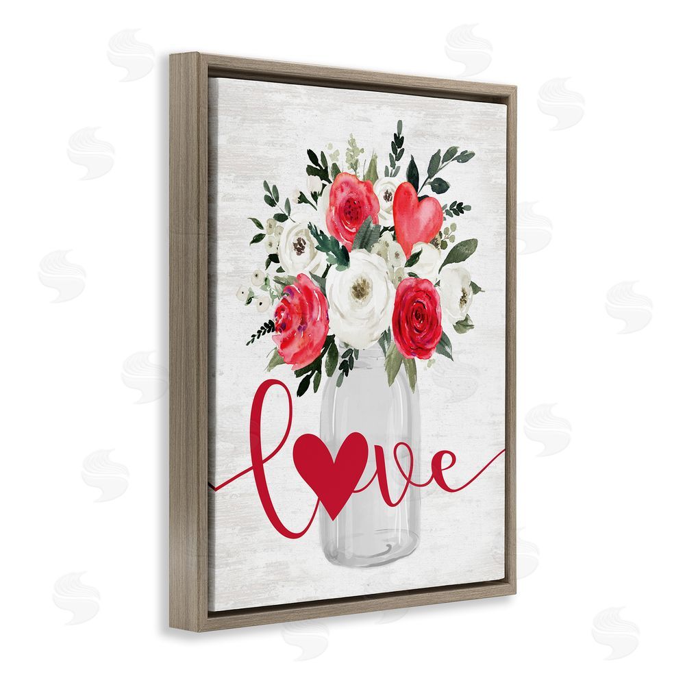 Lettered and Lined Floral Valentine's Love Bouquet Brown Floating Frame Canvas Wall Art Print