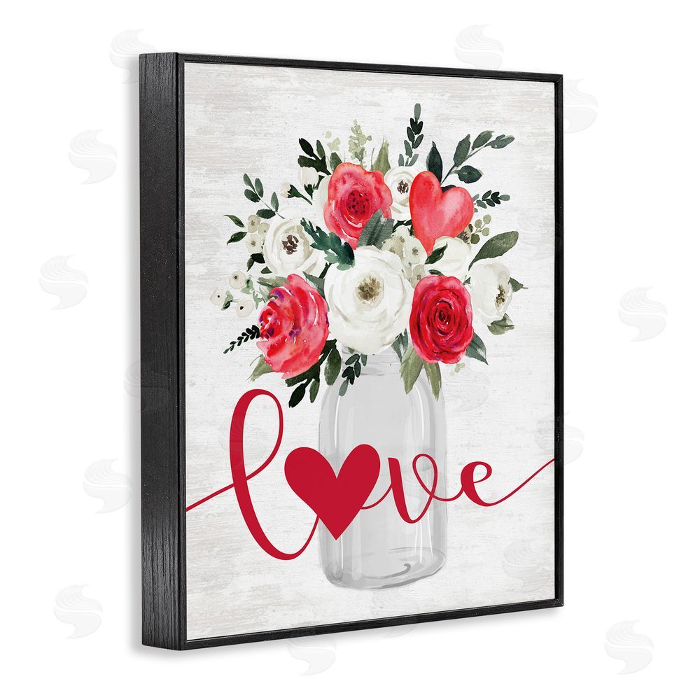 Lettered and Lined Floral Valentine's Love Bouquet Black Framed Giclee Wall Art Print