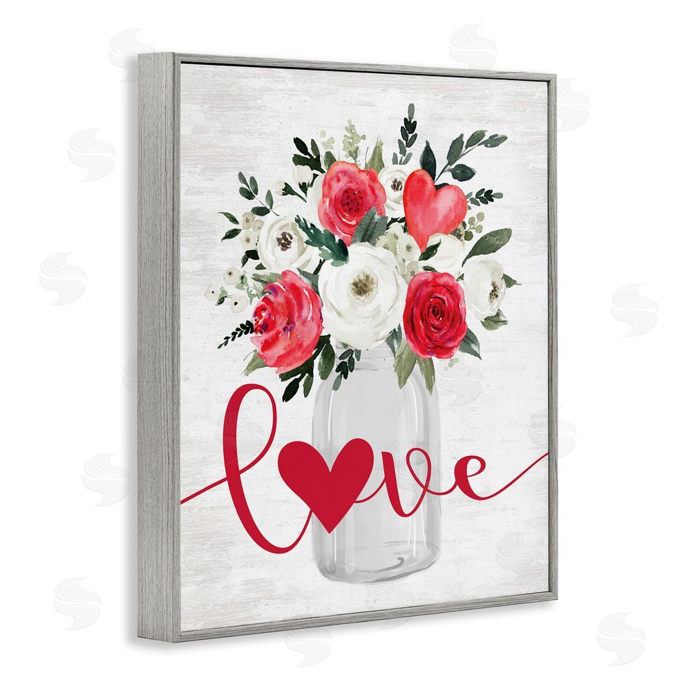 Lettered and Lined Floral Valentine's Love Bouquet Gray Framed Giclee Wall Art Print