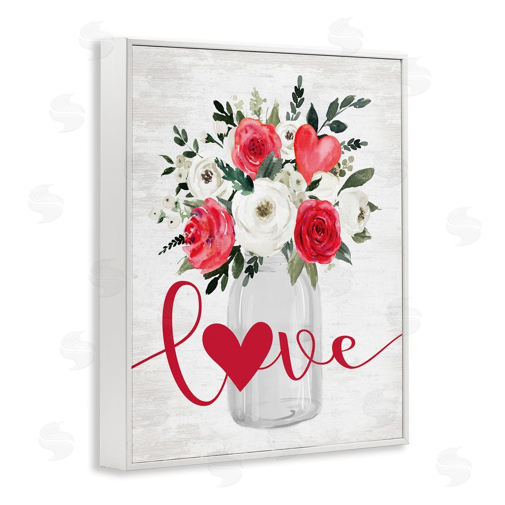 Lettered and Lined Floral Valentine's Love Bouquet White Framed Giclee Wall Art Print