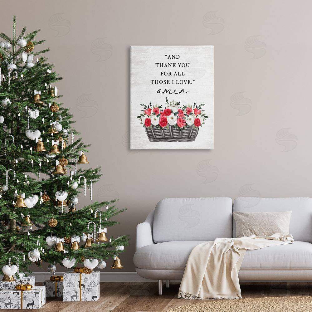 Lettered and Lined Thank You Loving Rose Blooms Canvas Wall Art Print in Room