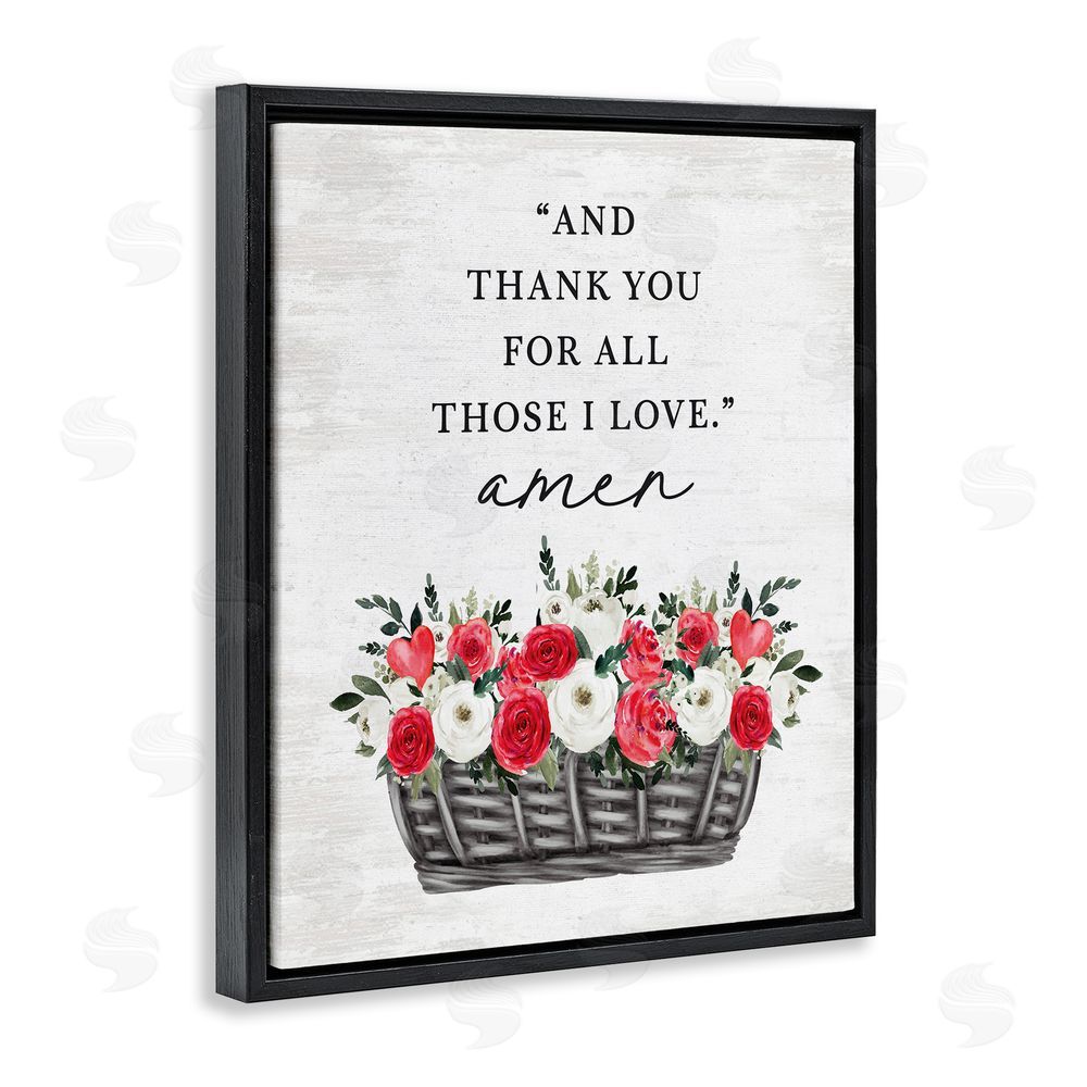 Lettered and Lined Thank You Loving Rose Blooms Black Floating Frame Canvas Wall Art Print