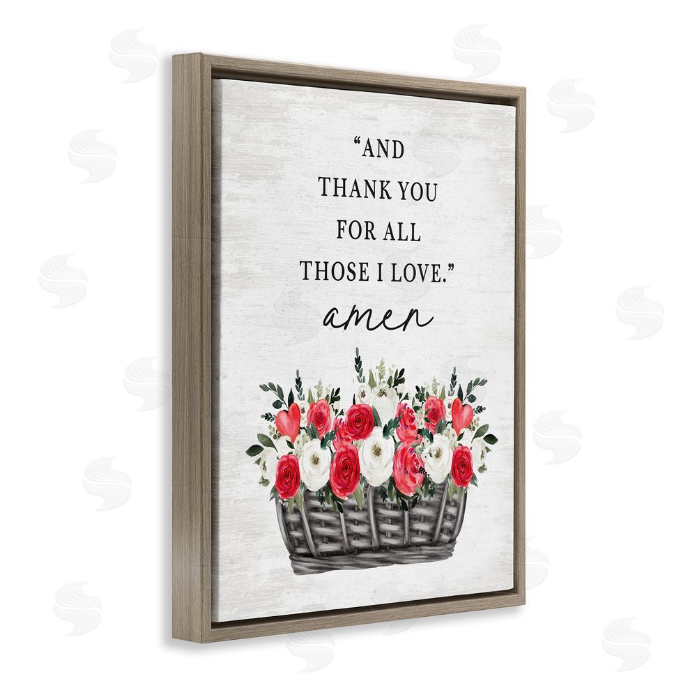 Lettered and Lined Thank You Loving Rose Blooms Brown Floating Frame Canvas Wall Art Print