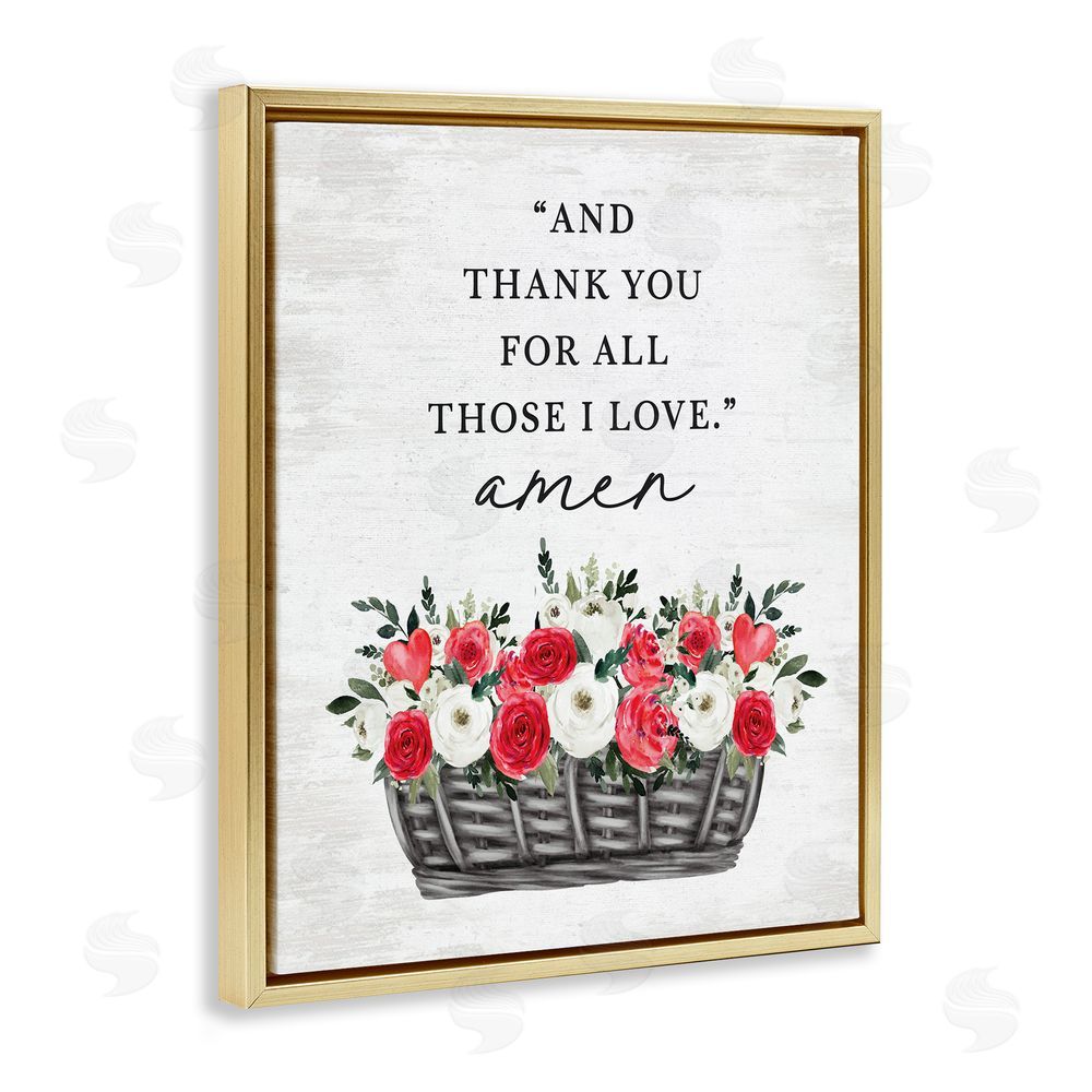 Lettered and Lined Thank You Loving Rose Blooms Gold Floating Frame Canvas Wall Art Print