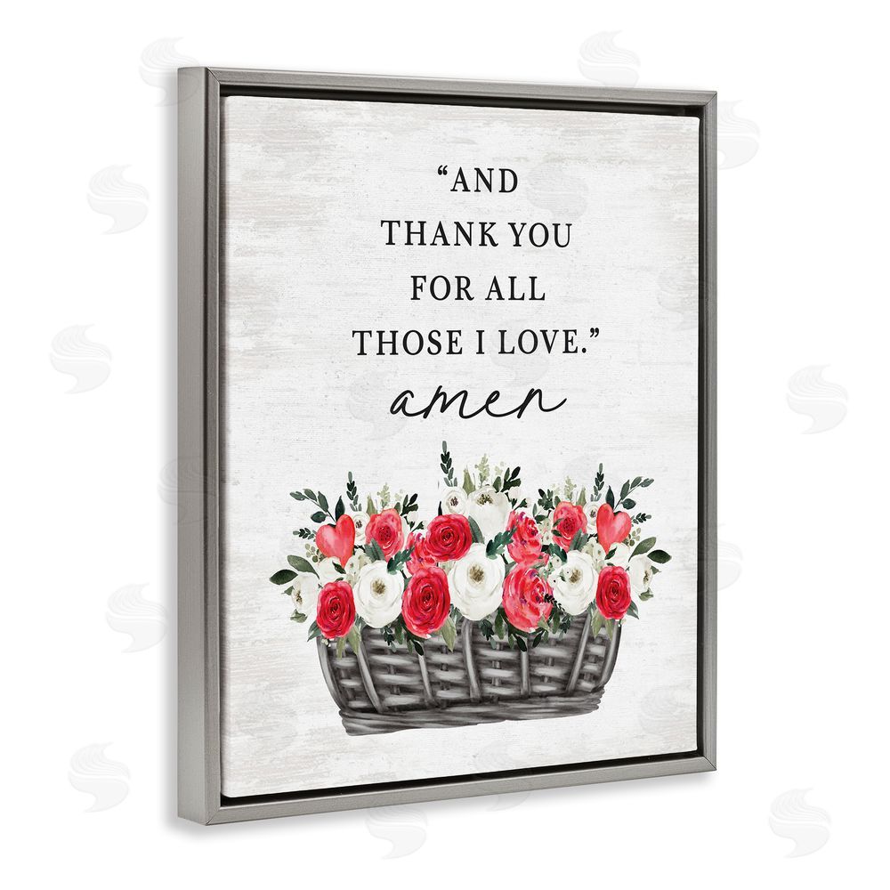 Lettered and Lined Thank You Loving Rose Blooms Grey Floating Frame Canvas Wall Art Print