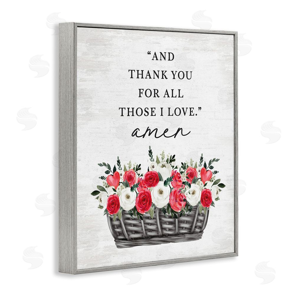 Lettered and Lined Thank You Loving Rose Blooms Gray Framed Giclee Wall Art Print