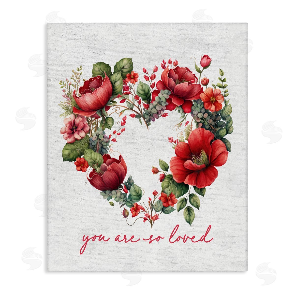 Lettered and Lined Valentine's Heart Shaped Wreath Stretched Canvas Wall Art Print
