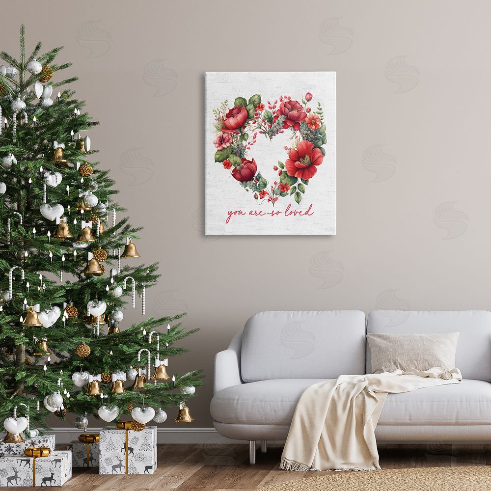 Lettered and Lined Valentine's Heart Shaped Wreath Canvas Wall Art Print in Room
