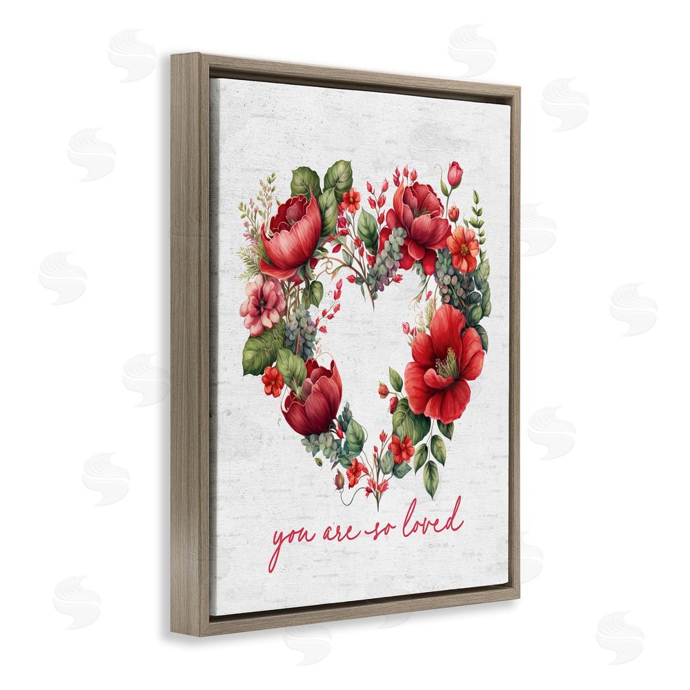 Lettered and Lined Valentine's Heart Shaped Wreath Brown Floating Frame Canvas Wall Art Print