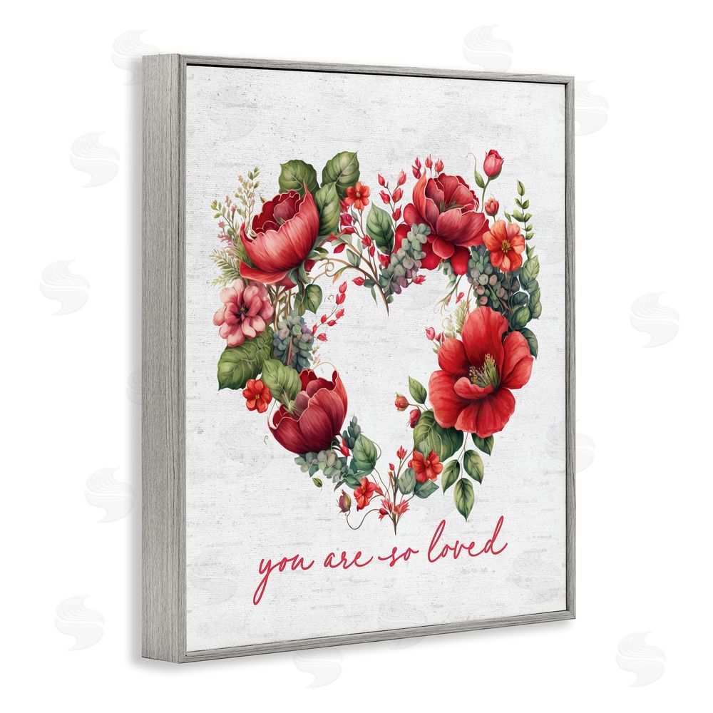 Lettered and Lined Valentine's Heart Shaped Wreath Gray Framed Giclee Wall Art Print