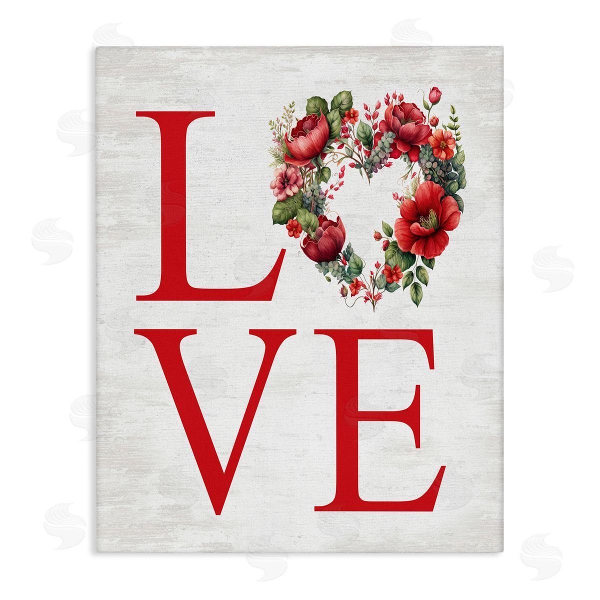 Lettered and Lined Love with Heart Wreath Stretched Canvas Wall Art Print