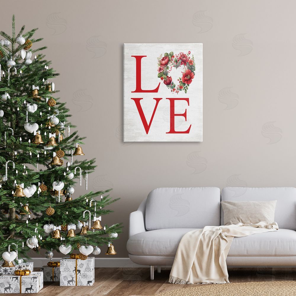 Lettered and Lined Love with Heart Wreath Canvas Wall Art Print in Room