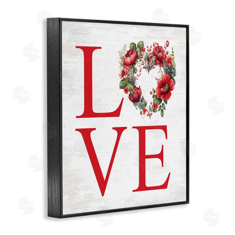 Lettered and Lined Love with Heart Wreath Black Framed Giclee Wall Art Print